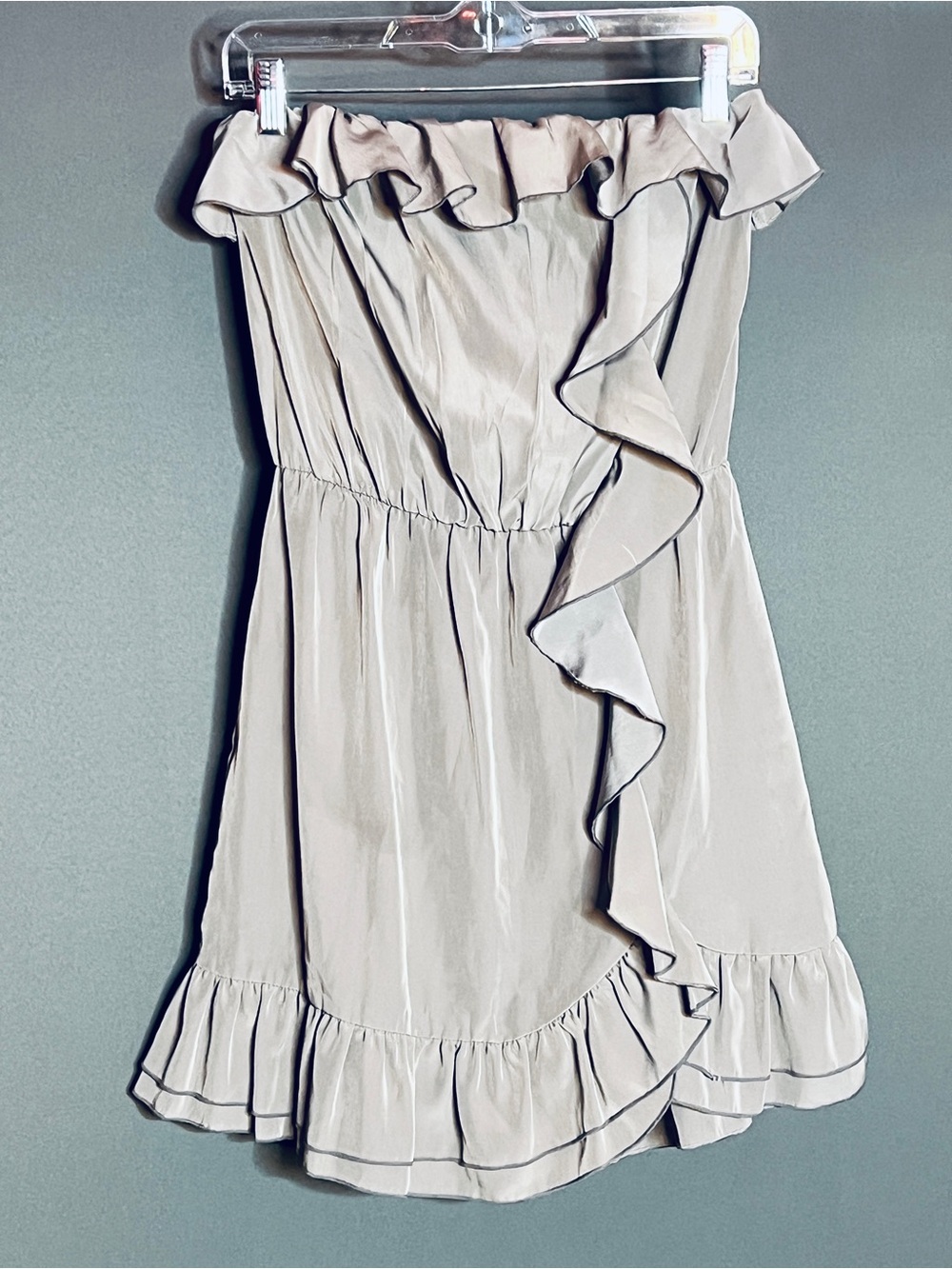 Strapless Ruffle Mini Dress in Light Taupe